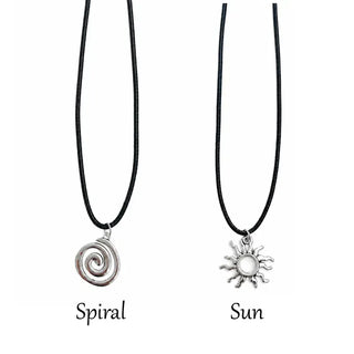 Black String Spiral Sun Maki Sun Silver Pendant Necklace 2 Types