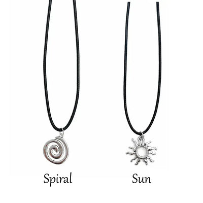 Black String Spiral Sun Maki Sun Silver Pendant Necklace 2 Types