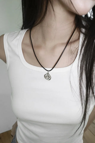 Black String Spiral Sun Maki Sun Silver Pendant Necklace 2 Types