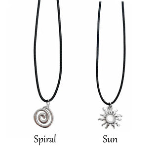 Black String Spiral Sun Maki Sun Silver Pendant Necklace 2 Types