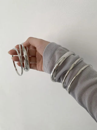Hot Summer Metal Curved Bold Twist One-Touch Open Bangle Bracelet Collection