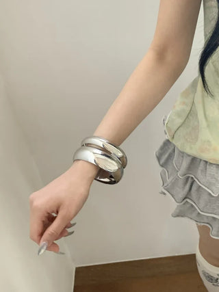 Hot Summer Metal Curved Bold Twist One-Touch Open Bangle Bracelet Collection