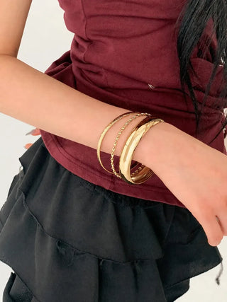 Hot Summer Metal Curved Bold Twist One-Touch Open Bangle Bracelet Collection