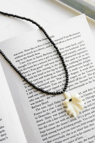 Ruffle Flower Pendant Black Bead Necklace