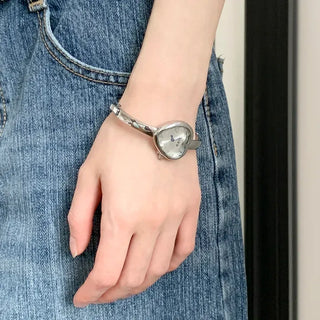 Heart Bangle Metal Bold Bracelet Wristwatch
