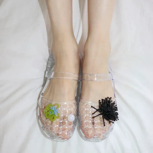 Summer Glitter Punched Flat PVC Rainy Season Water Play Sandals Jelly Shoes