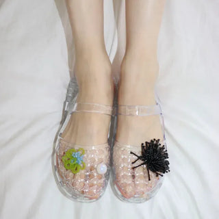 Summer Glitter Punched Flat PVC Rainy Season Water Play Sandals Jelly Shoes