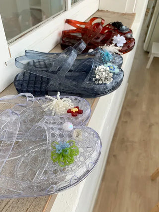Summer Glitter Punched Flat PVC Rainy Season Water Play Sandals Jelly Shoes