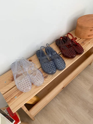 Summer Glitter Punched Flat PVC Rainy Season Water Play Sandals Jelly Shoes
