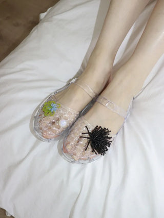 Summer Glitter Punched Flat PVC Rainy Season Water Play Sandals Jelly Shoes