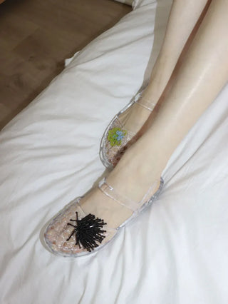 Summer Glitter Punched Flat PVC Rainy Season Water Play Sandals Jelly Shoes