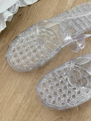Summer Glitter Punched Flat PVC Rainy Season Water Play Sandals Jelly Shoes