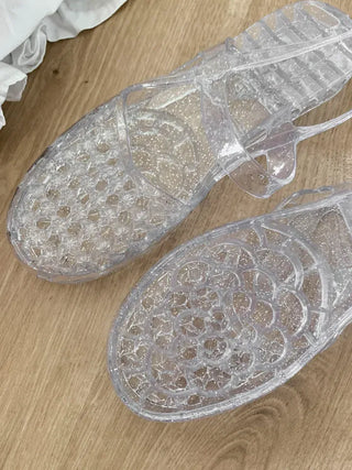 Summer Glitter Punched Flat PVC Rainy Season Water Play Sandals Jelly Shoes