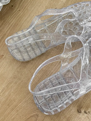 Summer Glitter Punched Flat PVC Rainy Season Water Play Sandals Jelly Shoes