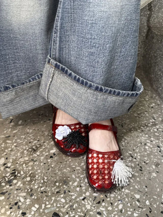 Summer Glitter Punched Flat PVC Rainy Season Water Play Sandals Jelly Shoes