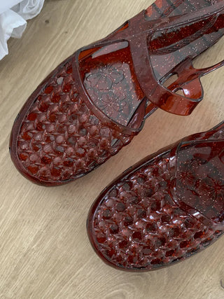 Summer Glitter Punched Flat PVC Rainy Season Water Play Sandals Jelly Shoes
