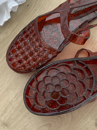 Summer Glitter Punched Flat PVC Rainy Season Water Play Sandals Jelly Shoes
