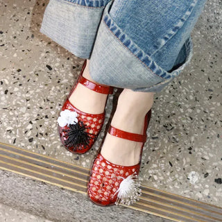 Summer Glitter Punched Flat PVC Rainy Season Water Play Sandals Jelly Shoes