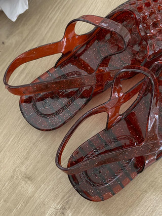 Summer Glitter Punched Flat PVC Rainy Season Water Play Sandals Jelly Shoes