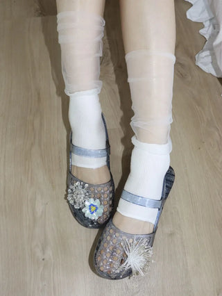 Summer Glitter Punched Flat PVC Rainy Season Water Play Sandals Jelly Shoes