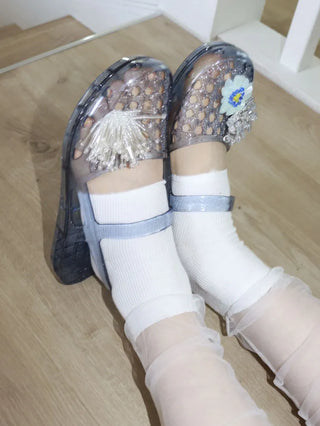 Summer Glitter Punched Flat PVC Rainy Season Water Play Sandals Jelly Shoes