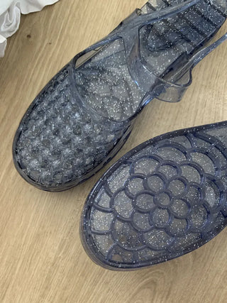 Summer Glitter Punched Flat PVC Rainy Season Water Play Sandals Jelly Shoes