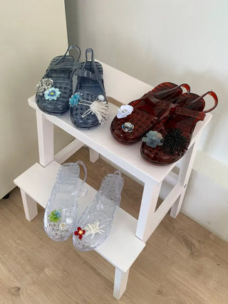 Summer Glitter Punched Flat PVC Rainy Season Water Play Sandals Jelly Shoes