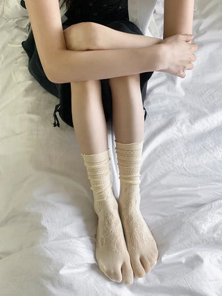 Tabi Lace Mesh Toe Flip-flops Summer Long Socks