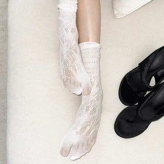 Tabi Lace Mesh Toe Flip-flops Summer Long Socks