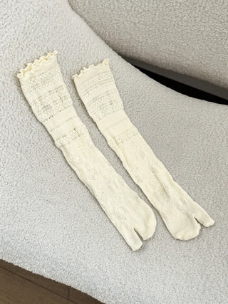 Tabi Lace Mesh Toe Flip-flops Summer Long Socks