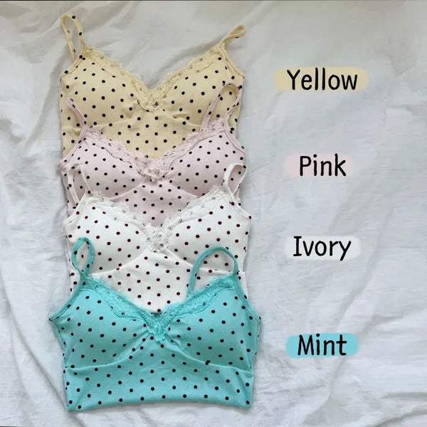 Color Lace Polka Dot V-Neck Sleeveless Strappy Top