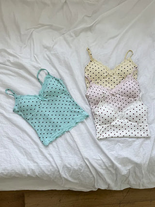 Color Lace Polka Dot V-Neck Sleeveless Strappy Top