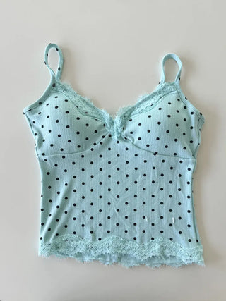 Color Lace Polka Dot V-Neck Sleeveless Strappy Top