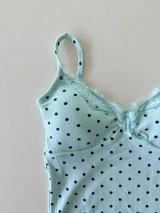 Color Lace Polka Dot V-Neck Sleeveless Strappy Top