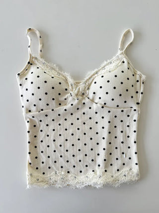 Color Lace Polka Dot V-Neck Sleeveless Strappy Top