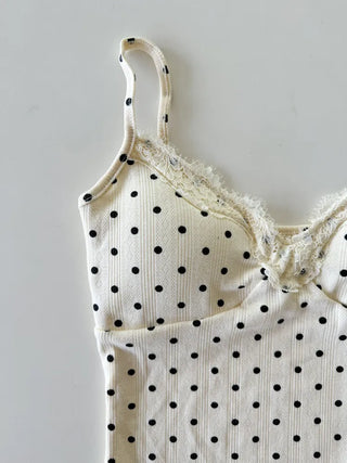 Color Lace Polka Dot V-Neck Sleeveless Strappy Top
