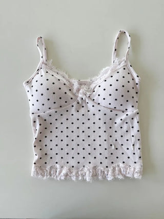 Color Lace Polka Dot V-Neck Sleeveless Strappy Top