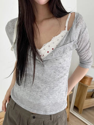 Color Lace Polka Dot V-Neck Sleeveless Strappy Top