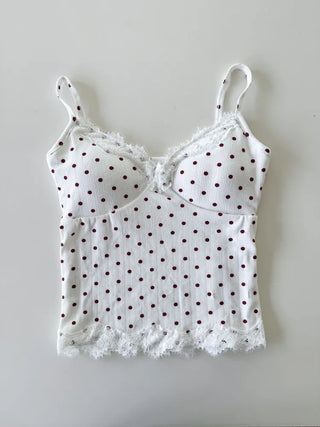 Color Lace Polka Dot V-Neck Sleeveless Strappy Top