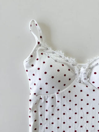 Color Lace Polka Dot V-Neck Sleeveless Strappy Top