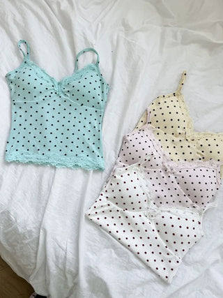 Color Lace Polka Dot V-Neck Sleeveless Strappy Top