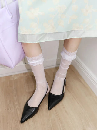 See-through Lace Chiffon Knee Socks Stockings
