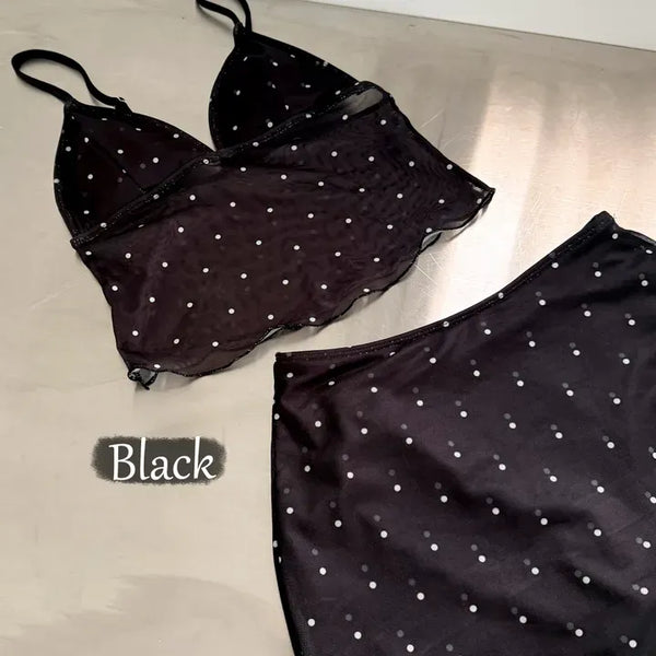 Sparkle Dot See-through Bustier Top Skirt Bikini Swimsuit
