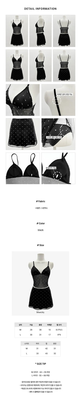 Sparkle Dot See-through Bustier Top Skirt Bikini Swimsuit
