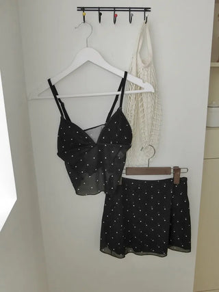 Sparkle Dot See-through Bustier Top Skirt Bikini Swimsuit