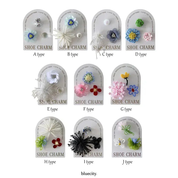 Parts, Beads, Cubic, Flower Shoe Charm Set for Decorating Jelly Shoes 10 Types