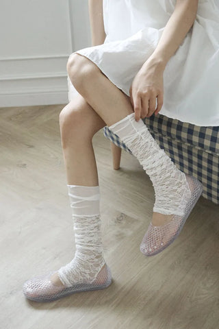 Half-Banding Lace See-through Color Leg Warmers