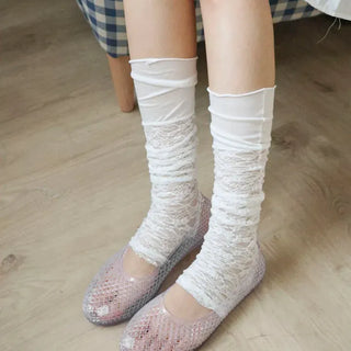 Half-Banding Lace See-through Color Leg Warmers
