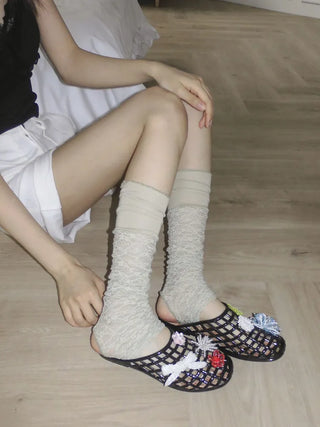 Half-Banding Lace See-through Color Leg Warmers