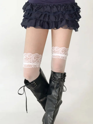 See-through Lace Mesh Pattern Knee Socks Tabi Stockings Socks Collection